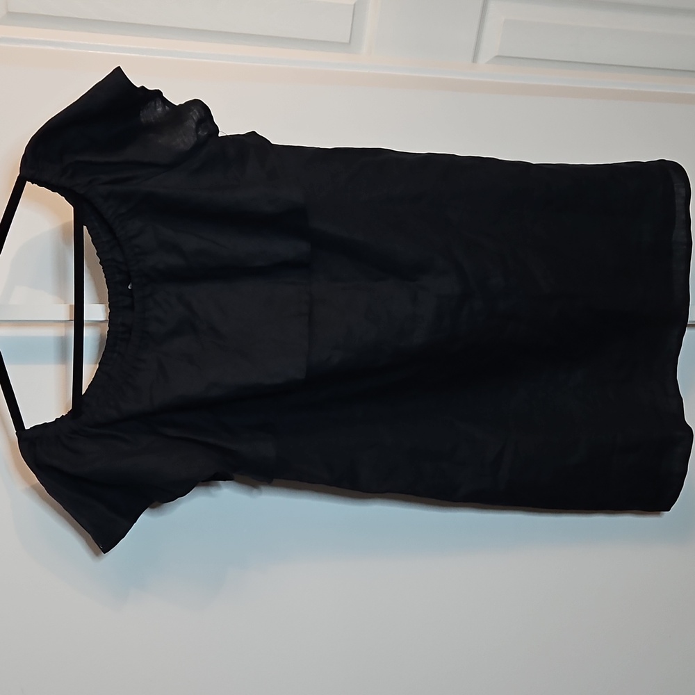 Saks Fifth Avenue Navy Blue Linen Mini Dress Ruffle Neckline